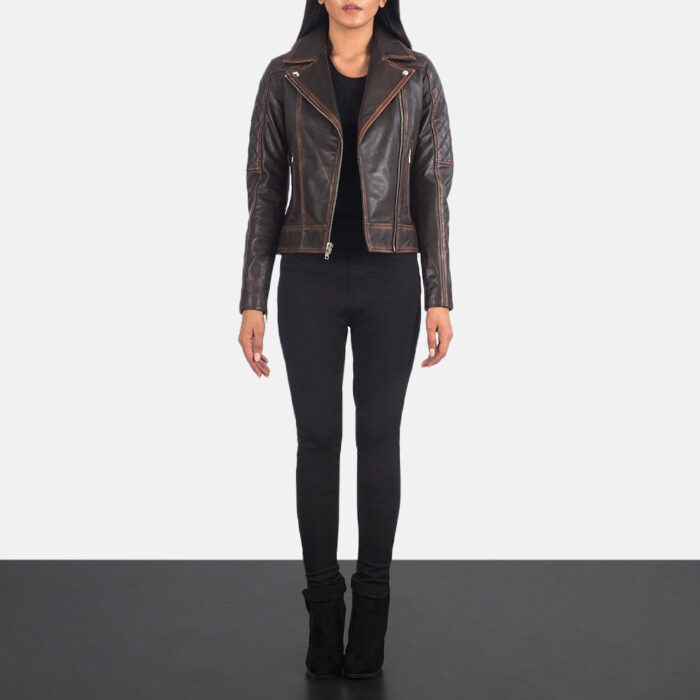 Carolyn Quilted Vintage Brown Biker Jacket 3