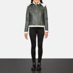 Fiona Green Hooded Shearling Leather Jacket 2
