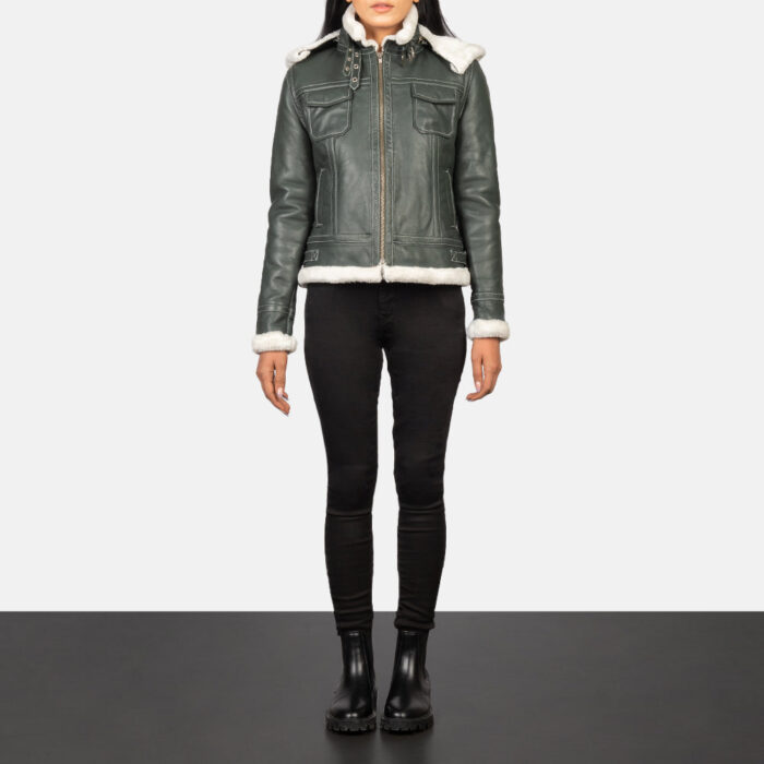 Fiona Green Hooded Shearling Leather Jacket 2