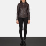 Kelsee Maroon Leather Biker Jacket 3