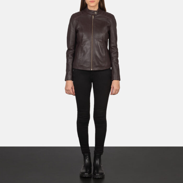 Kelsee Maroon Leather Biker Jacket 3
