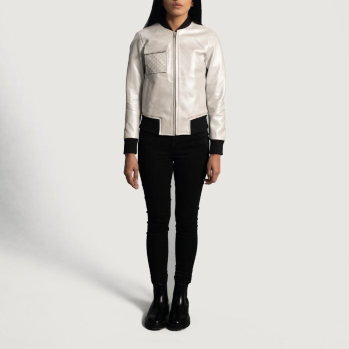 Lana Silver Leather Bomber Jacket 4