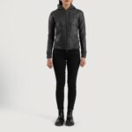 Luna Black Hooded Leather Bomber Jacket 3