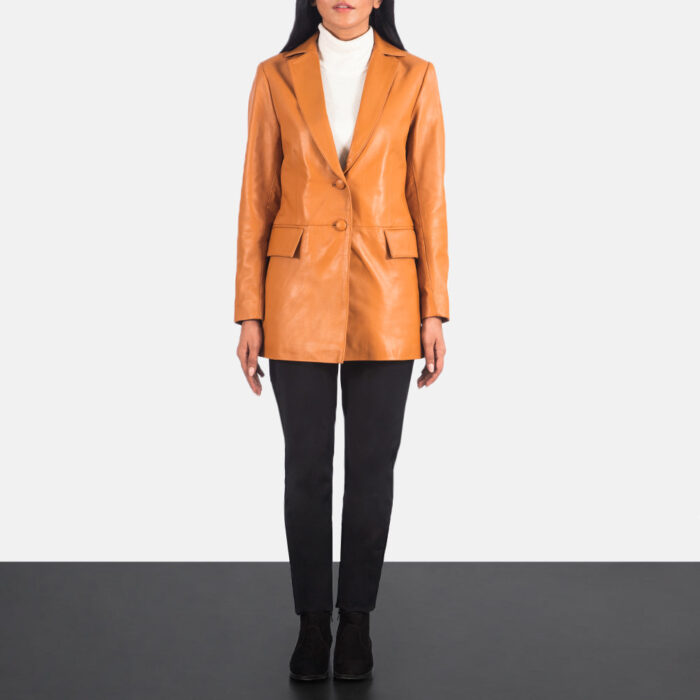 Marilyn Tan Brown Leather Blazer 3