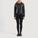 Rebella Black Hooded Leather Bomber Jacket 3