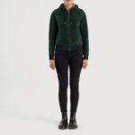 Rebella Green Hooded Suede Bomber Jacket 3