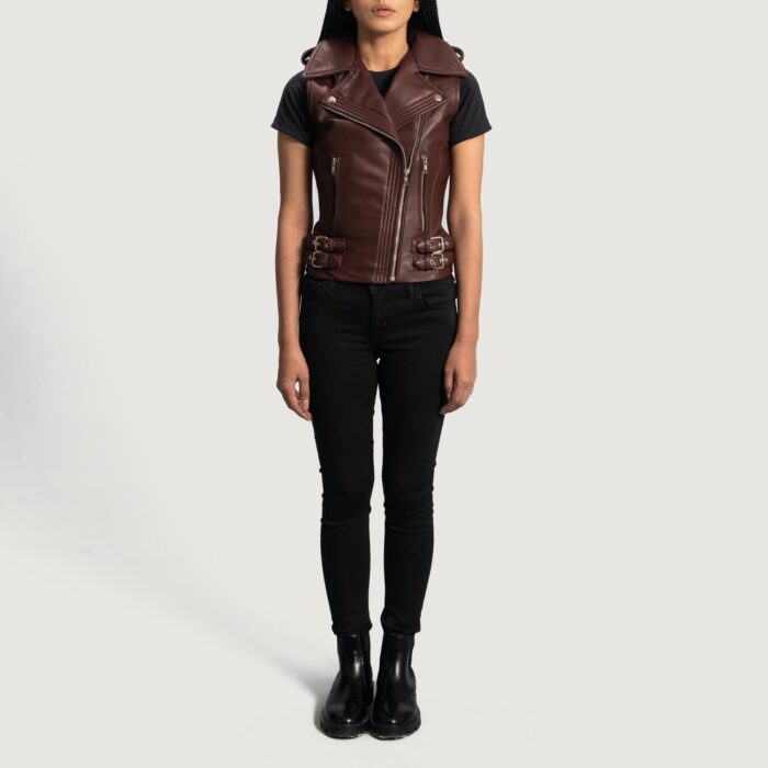 Rhonda Maroon Leather Biker Vest 4