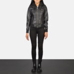 Roslyn Black Hooded Leather Bomber Jacket 3