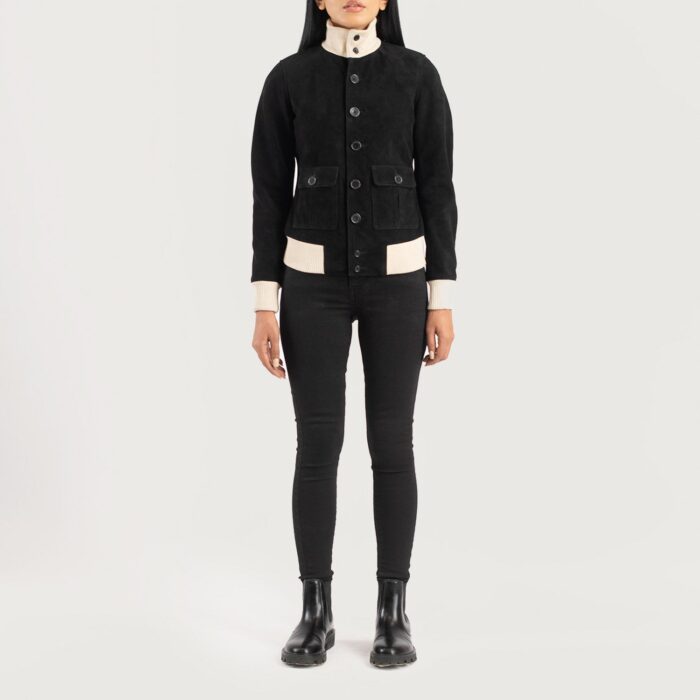Sasha A1 Black Suede Bomber Jacket 3