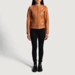 Sleeky Clean Tan Leather Biker Jacket 3