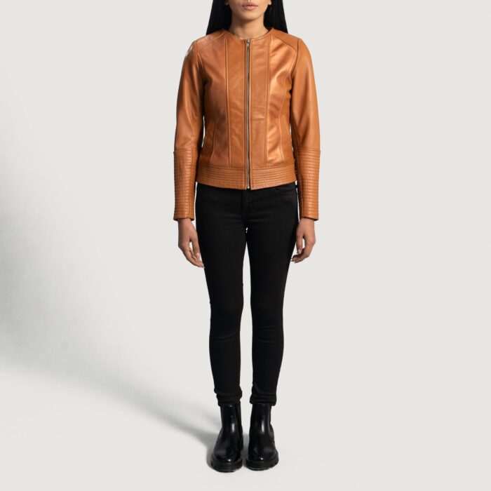 Sleeky Clean Tan Leather Biker Jacket 3