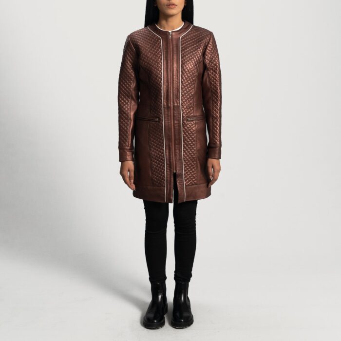 Trudy Lane Quilted Maroon Leather Coat 3