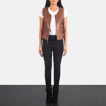 Vanda Brown Leather Biker Vest 3