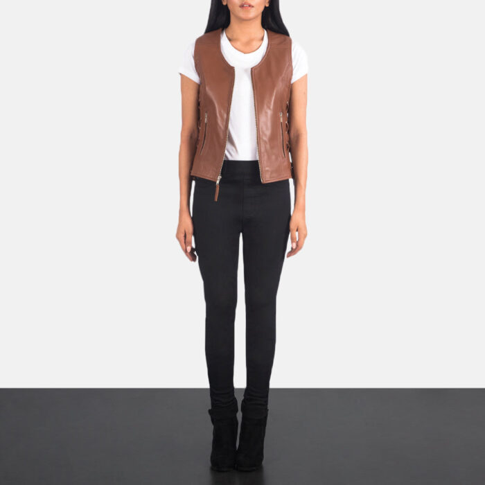 Vanda Brown Leather Biker Vest 3